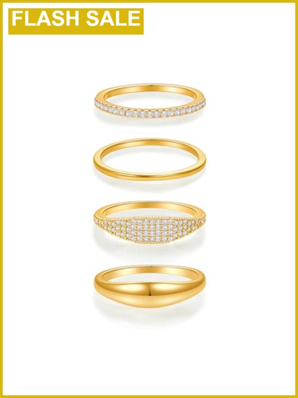 Stackable Rings Set 18K Gold Plated Cubic Zirconia Hypoallergenic Non Tarnish